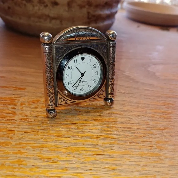 Brighton Vintage Silver-Tone Decorative Mini
Desk Clock with Ornate Frame Design - Picture 1 of 6